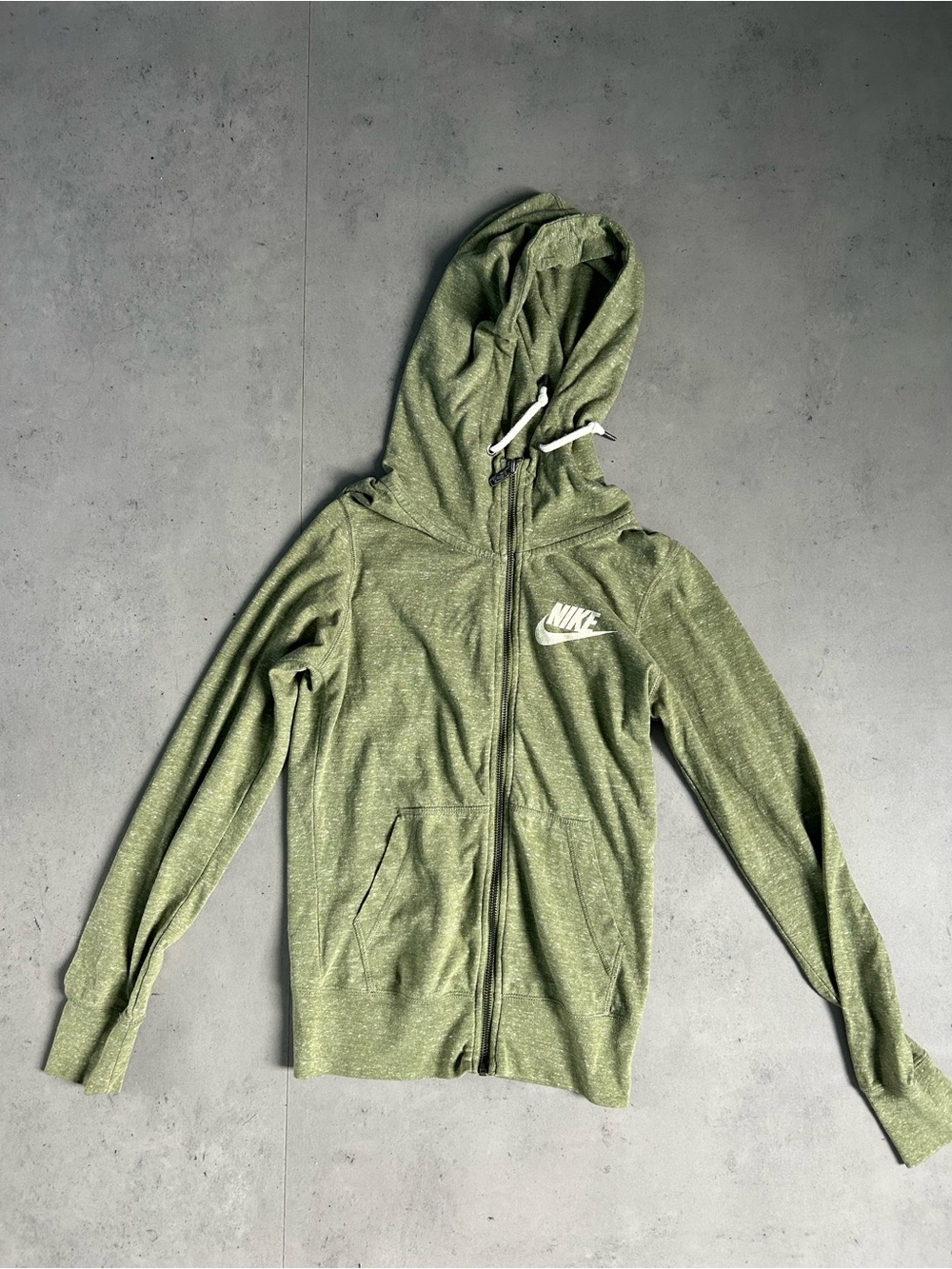 Nike Olive Green Heather Full-Zip Hoodie with White Logo
